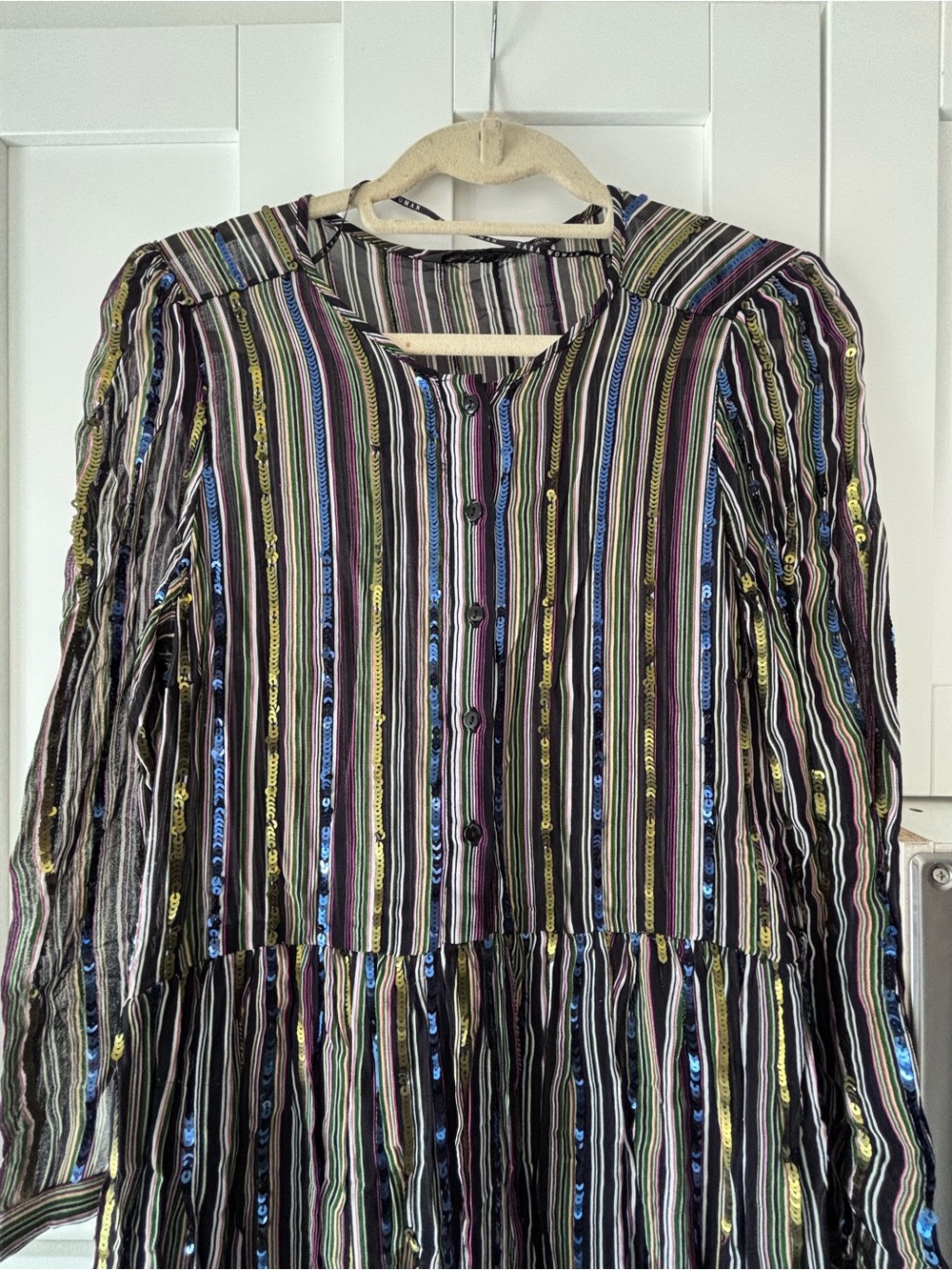 ZARA Sequin Striped Button-Front Women's Dress